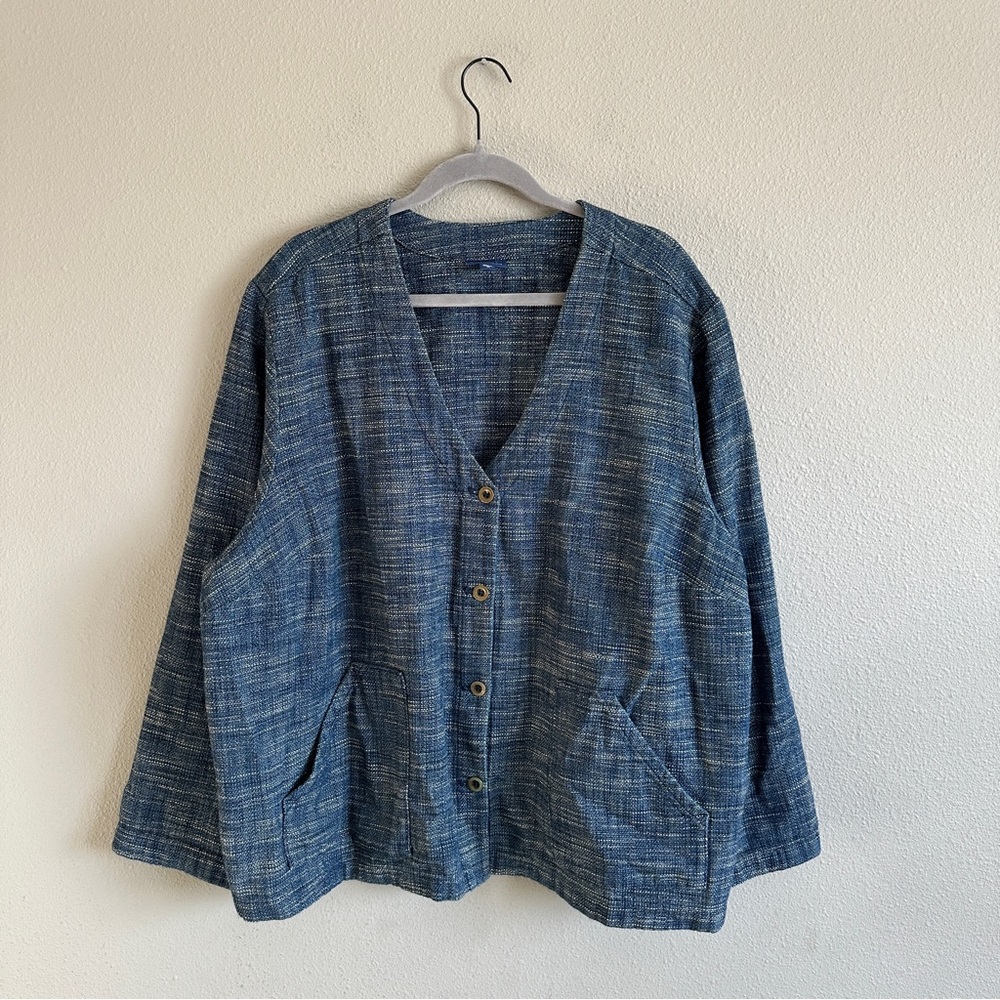 Indigo Blue Textured Button-Front Women's Jacket